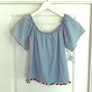 Off the Shoulder Pom Pom Detail Top